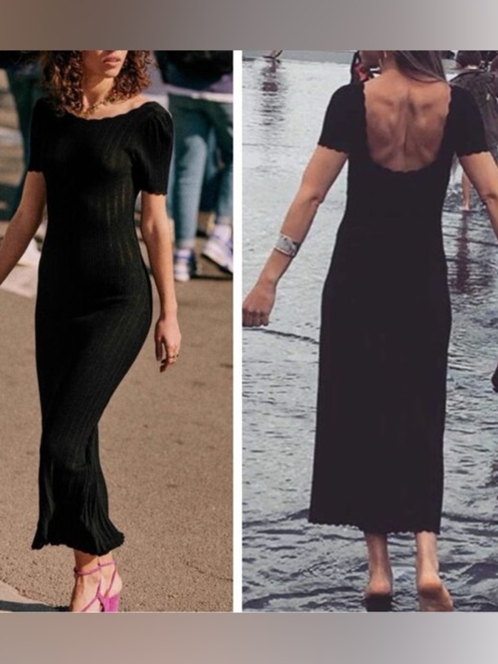 Sezane Joey ribbed knit black midi dress